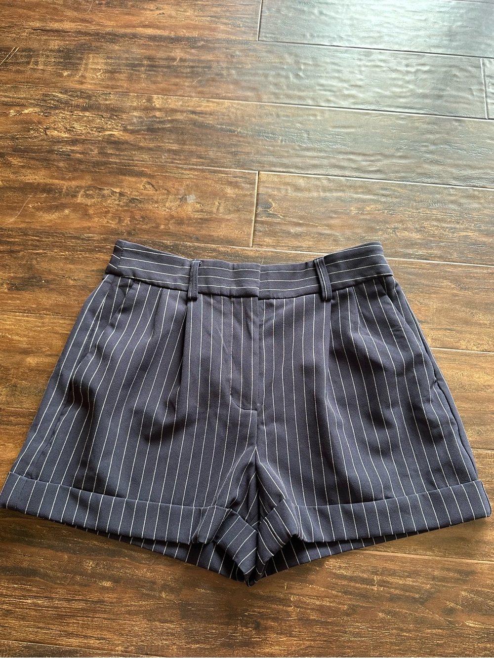 Express High-Waist Navy Pinstripe Women's Shorts